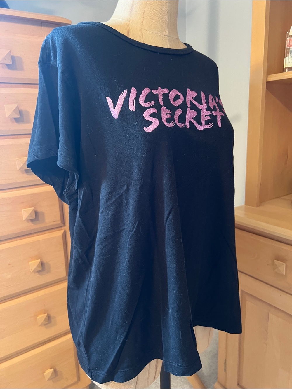 Victoria's Secret Black PJ Tee with Pink Graphic Logo